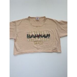 Anvil Men's Beige Maui Hawaii Graphic Print Crew Neck Cotton Knit T-Shirt XL